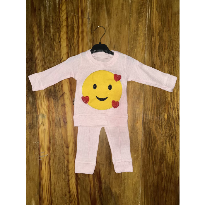 3-12 aylık emoji detalı takım pembe