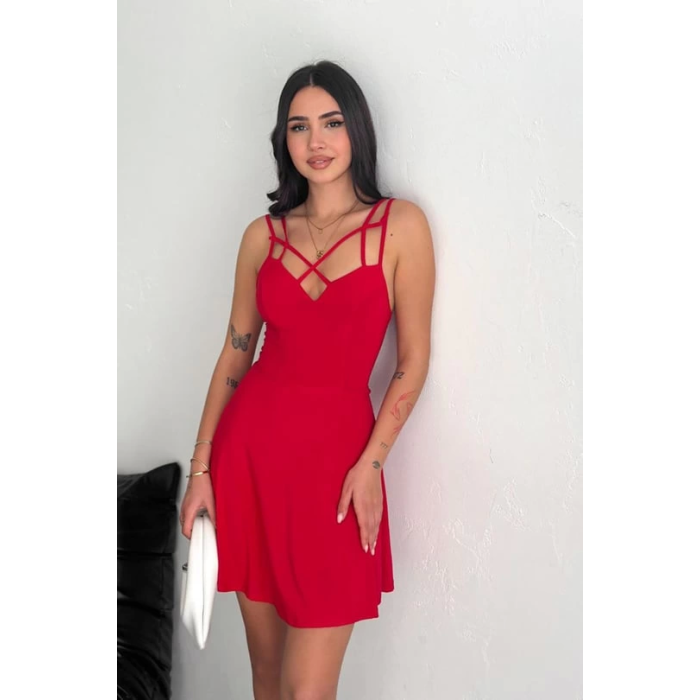 İnce çift askılı mini elbise