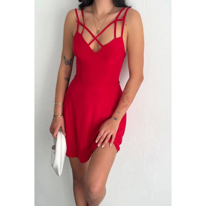 İnce çift askılı mini elbise
