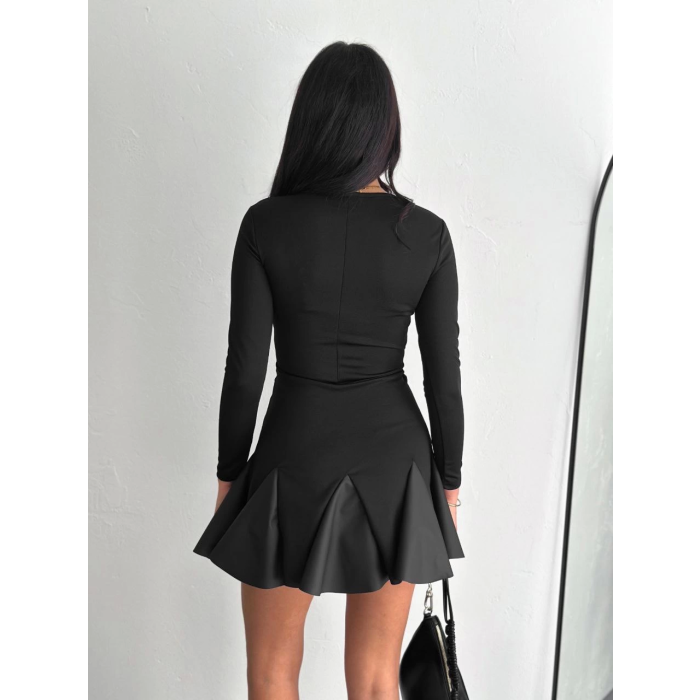 Eteği kloş crep mini elbise s1267