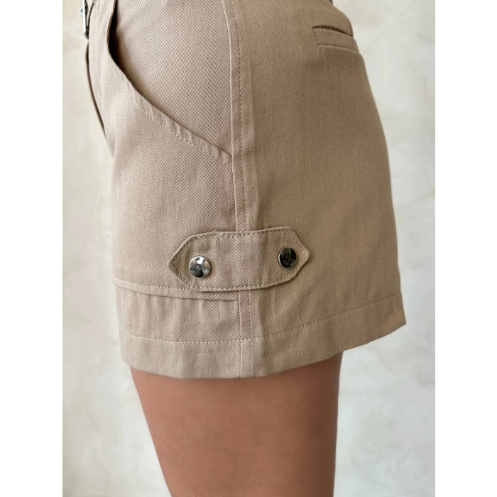 Kemer detaylı gabardin şort bej s25289