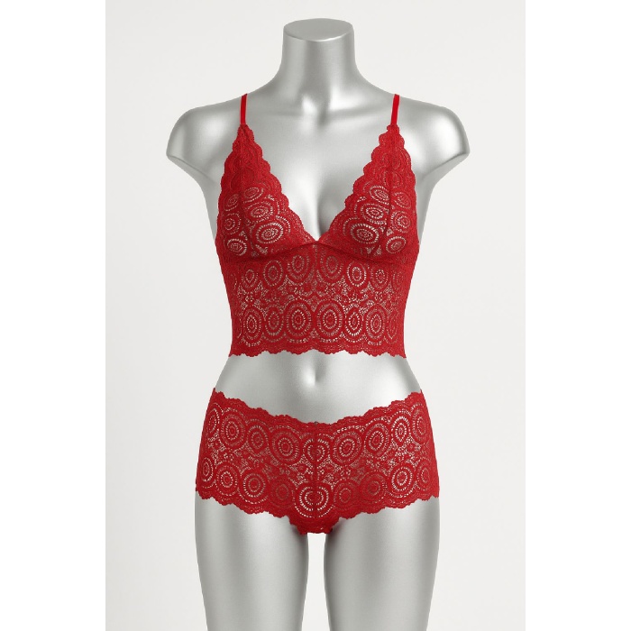 Kadın Kırmızı Dantel Bralet Şort Takımı – Tutkulu ve Çekici İç Giyim