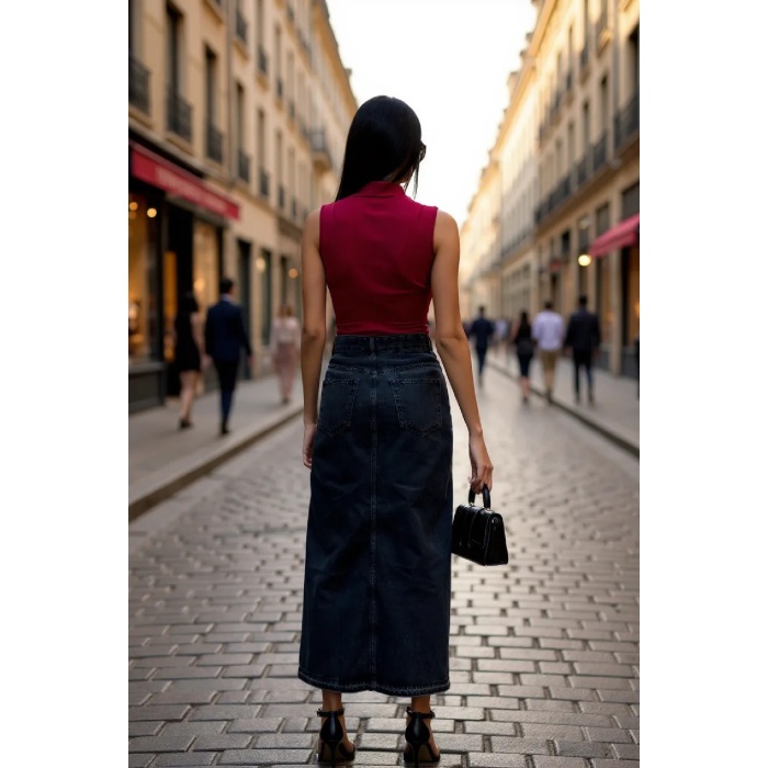 Kadın Bordo Kolsuz Balıkçı Yaka Basic Bluz