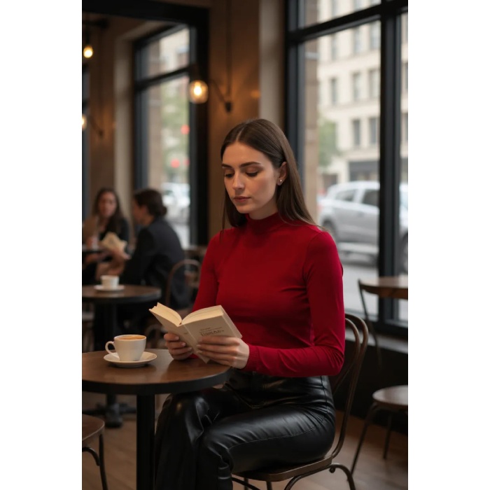 Kadın Bordo Parmak Detaylı Esnek Uzun Kollu Body