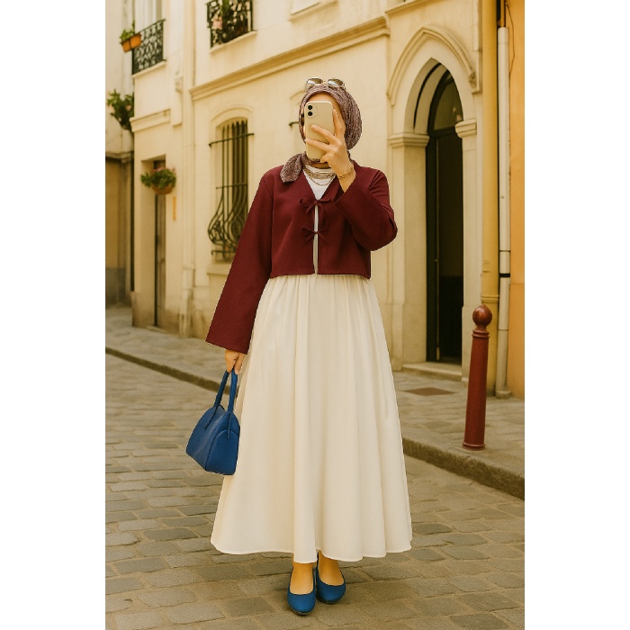 Kadın Bordo Kısa Kimono Ceket – Zarif ve Şık Kombin Parçası