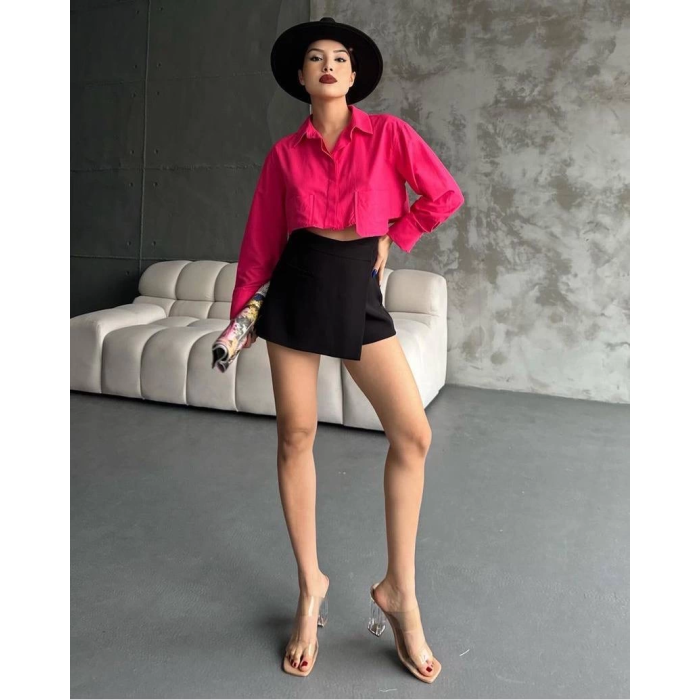 Poplin crop gömlek fuşya s3060