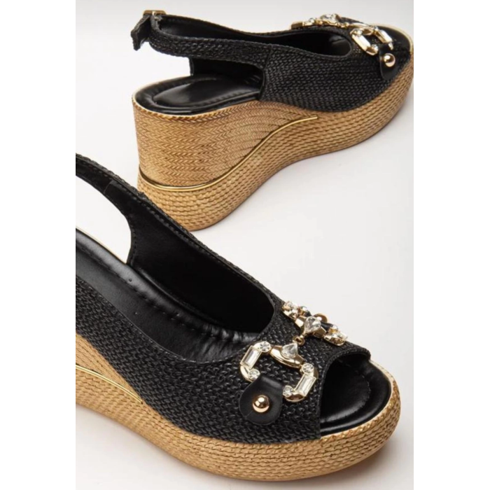 Caver Siyah Cilt Dolgu Topuk Sandalet