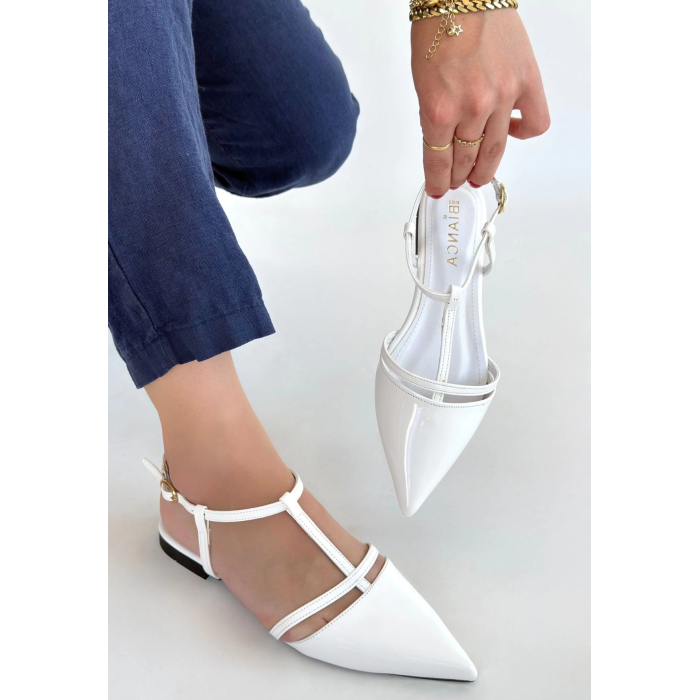 Canca Beyaz Rugan Babet Ayakkabı