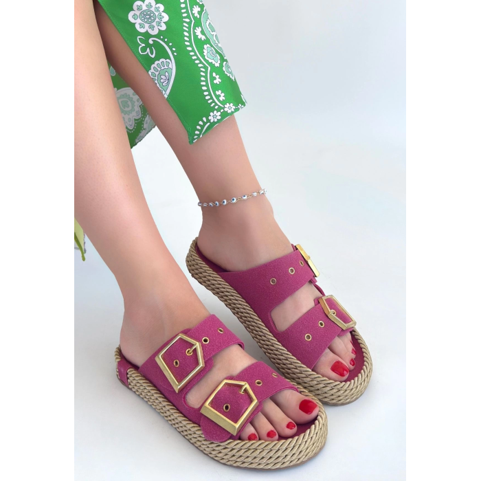 Loera Pemba Nubuk Çift Tokalı Terlik