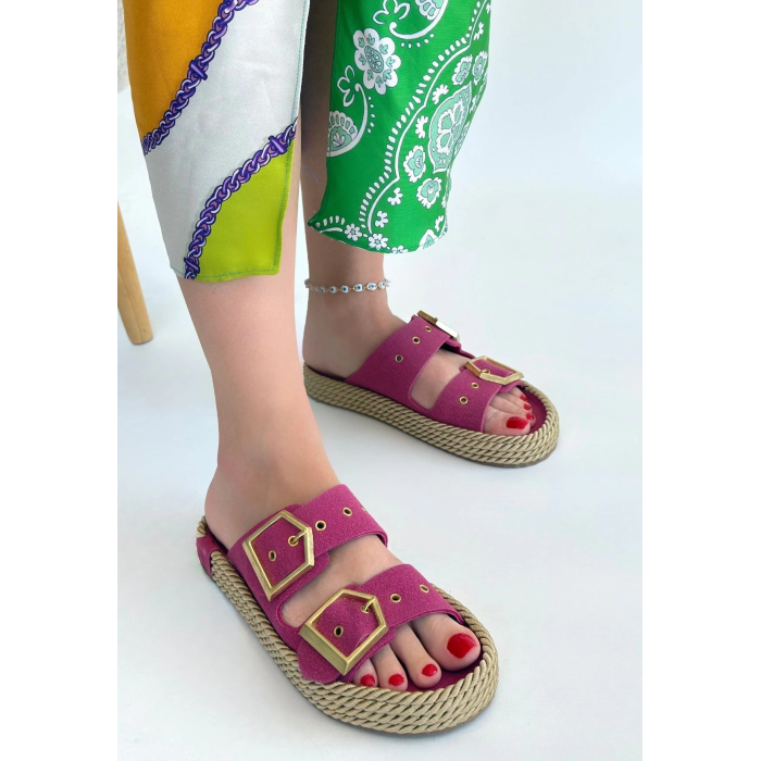 Loera Pemba Nubuk Çift Tokalı Terlik