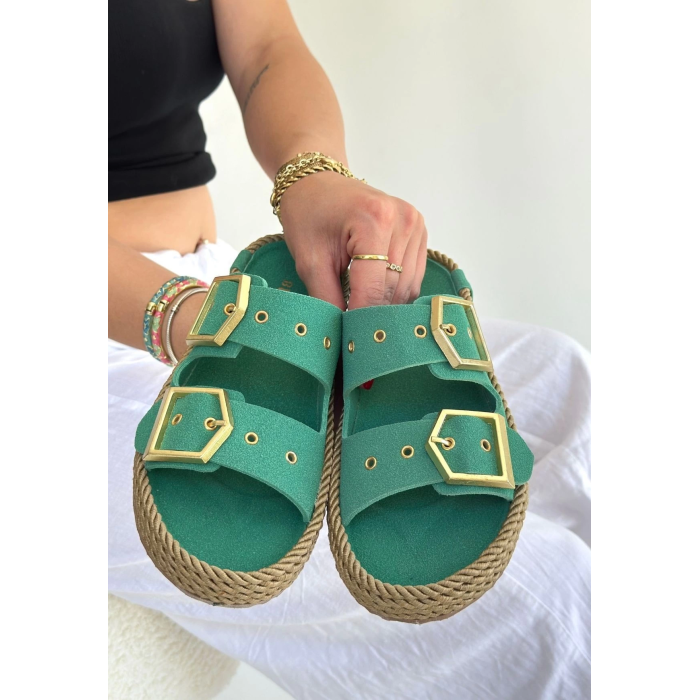 İces Yeşil Nubuk Terlik
