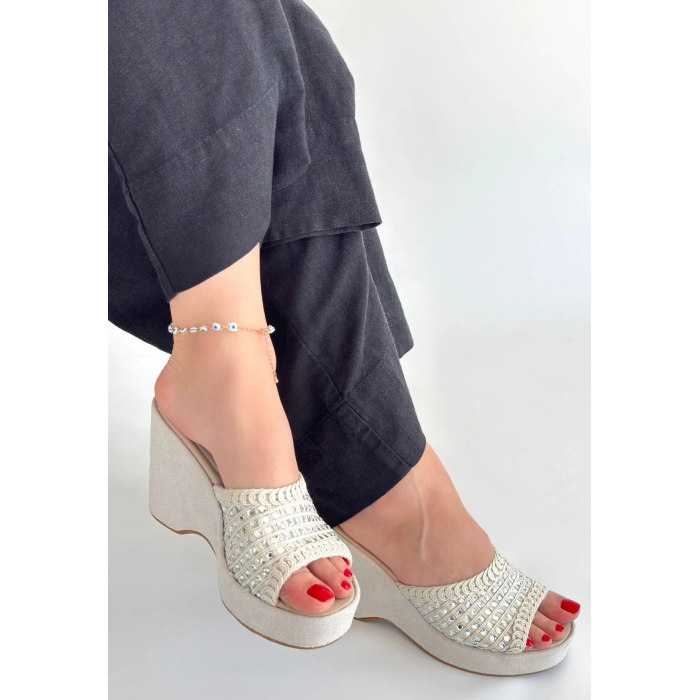 Moka Bej Triko Dolgu Topuk Terlik