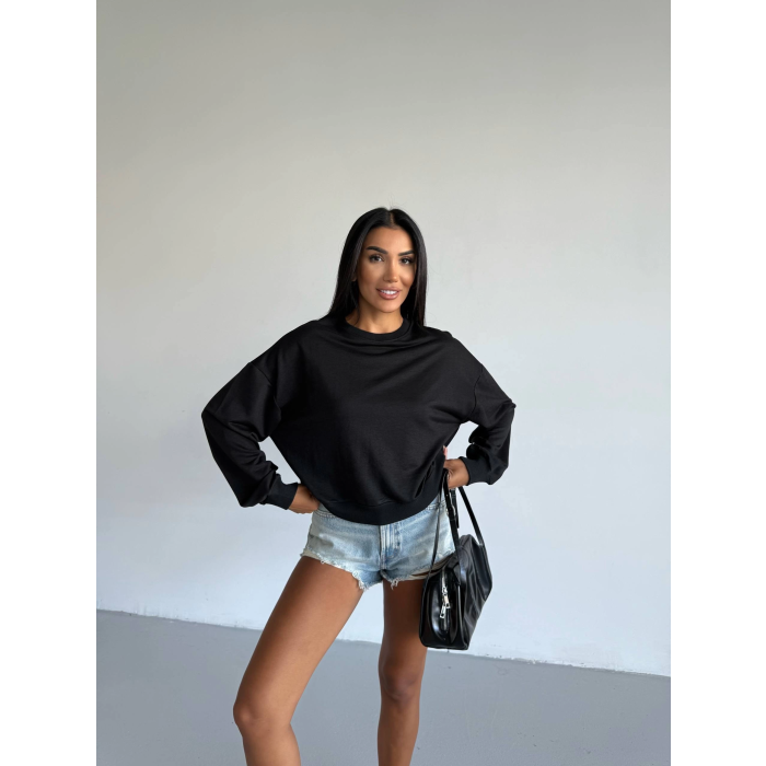 2 iplik bisiklet yaka sweat siyah f2339