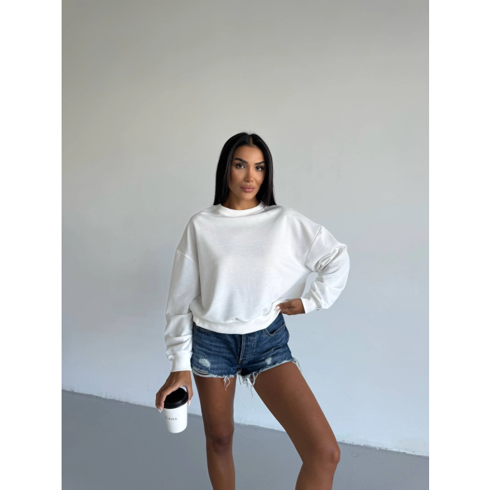 2 iplik bisiklet yaka sweat beyaz f2339