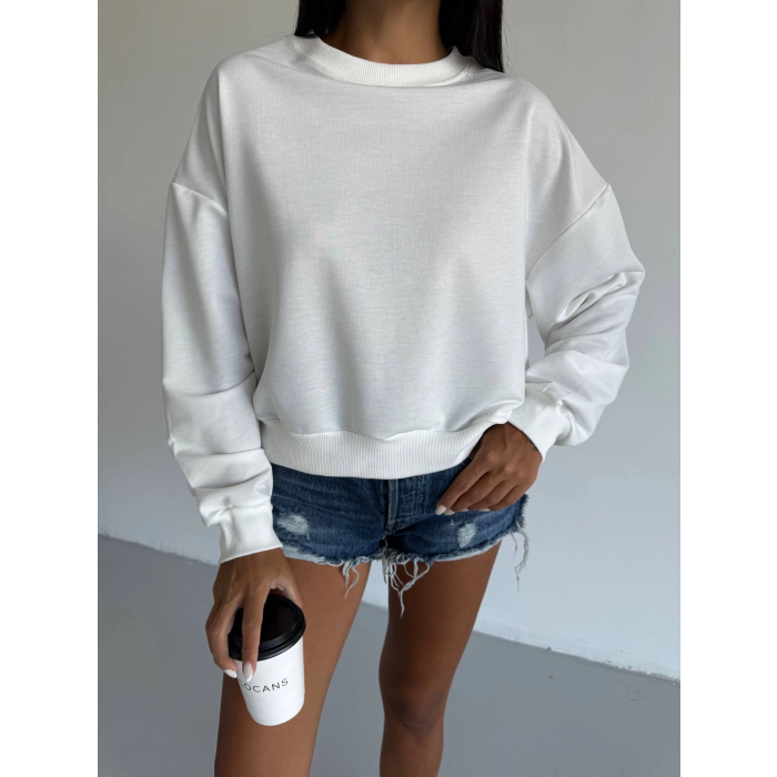 2 iplik bisiklet yaka sweat beyaz f2339