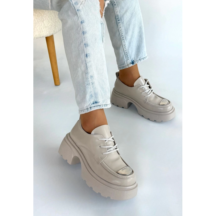 Kiya Bej Rugan Dolgu Topuk Oxford Ayakkabı