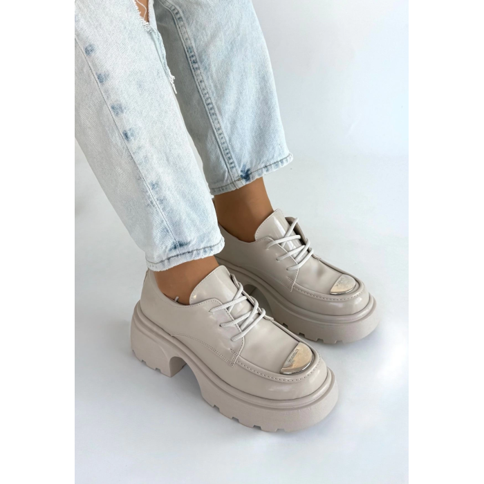 Kiya Bej Rugan Dolgu Topuk Oxford Ayakkabı