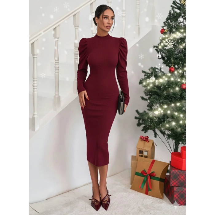 Prenses kol kaşkorse elbise bordo a3691