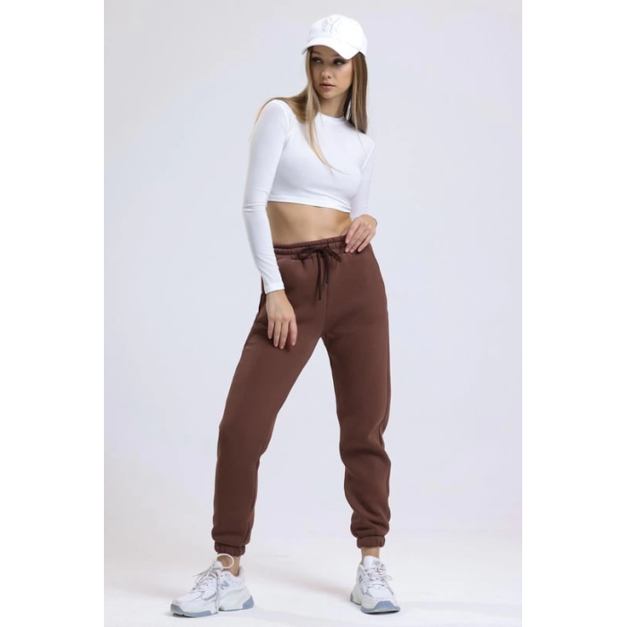 3 iplik şardonlu paça lastikli eşofman kahve is001