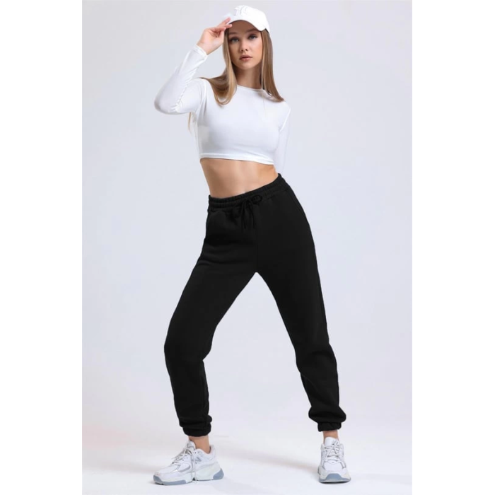 3 iplik şardonlu paça lastikli eşofman siyah is001