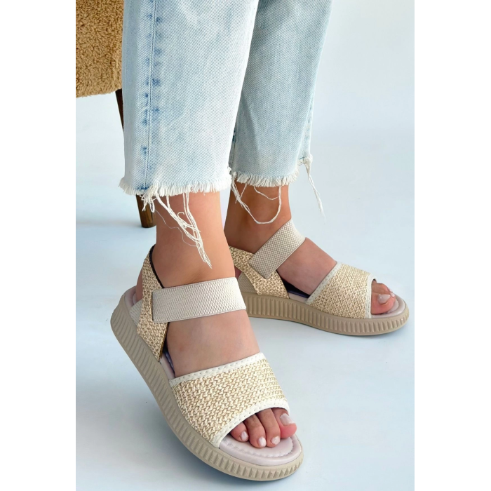 Jake Bej Hasır Cilt Sandalet