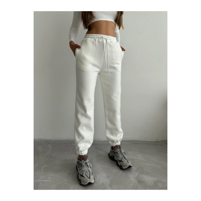 3 iplik şardonlu paça lastikli eşofman beyaz is001