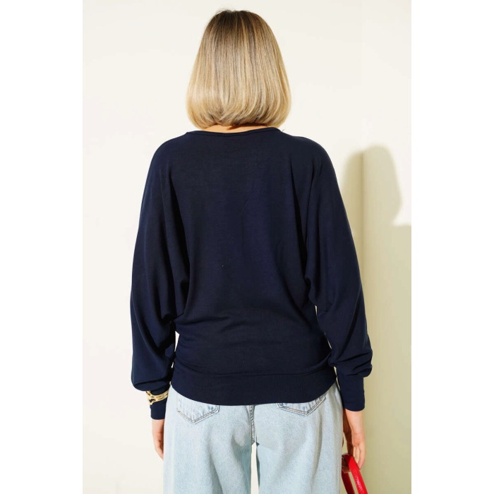 Yarasa Kol Salaş Bluz Lacivert T4273