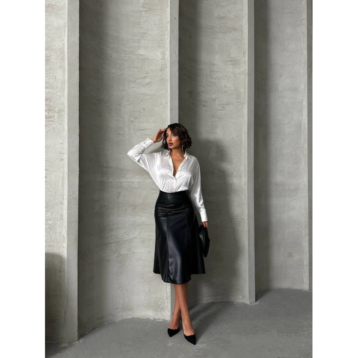 Komple parçalı deri etek siyah h26441