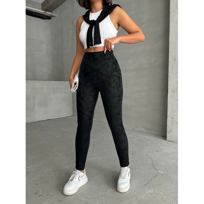 Gizli yan fermuarlı bulut desenli tayt siyah h248638