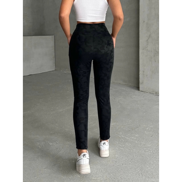 Gizli yan fermuarlı bulut desenli tayt siyah h248638