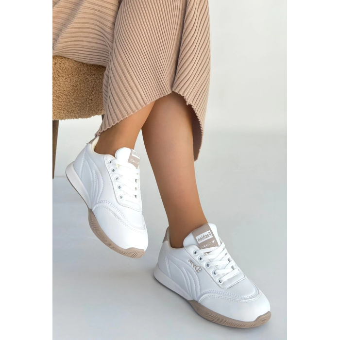 Tawen Beyaz Cilt Bağcıklı Spor Ayakkabı