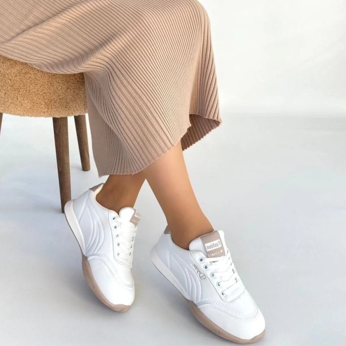 Tawen Beyaz Cilt Bağcıklı Spor Ayakkabı