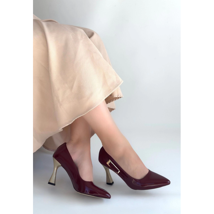 Motya Bordo Rugan Topuklu Ayakkabı