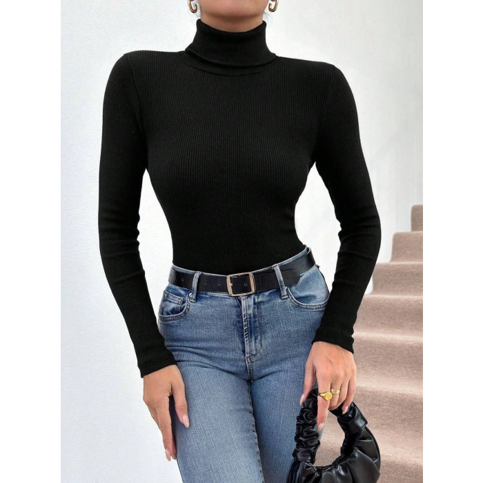 Balıkçı yaka dar kesim kaşkorse kazak siyah w3103