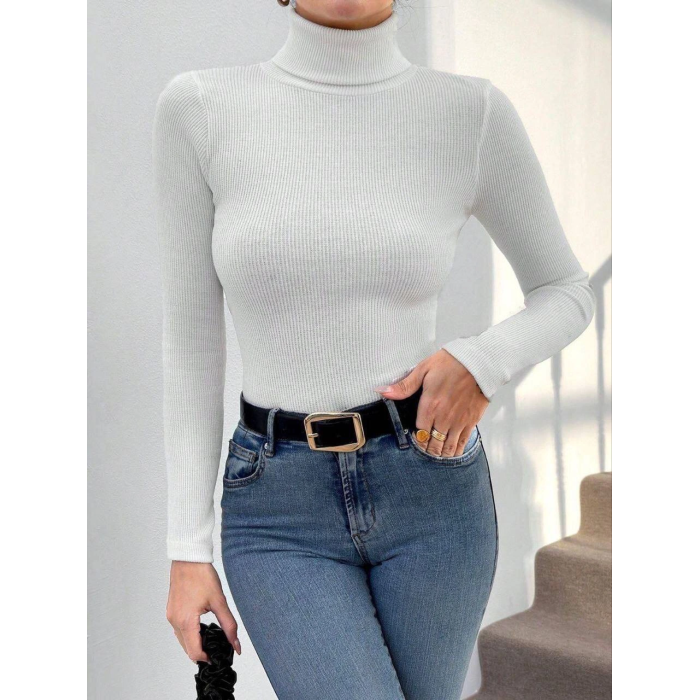 Balıkçı yaka dar kesim kaşkorse kazak beyaz w3103