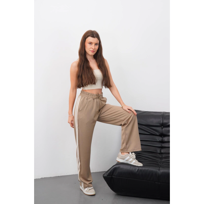 Yandan çift şeritli pantolon vizon