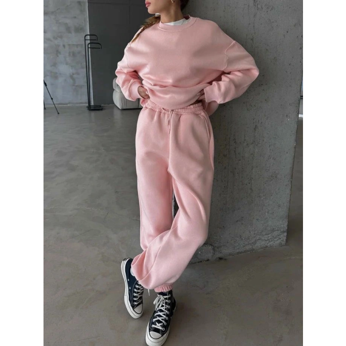 3 iplik şardonlu Lastik paça eşofman pembe p510439