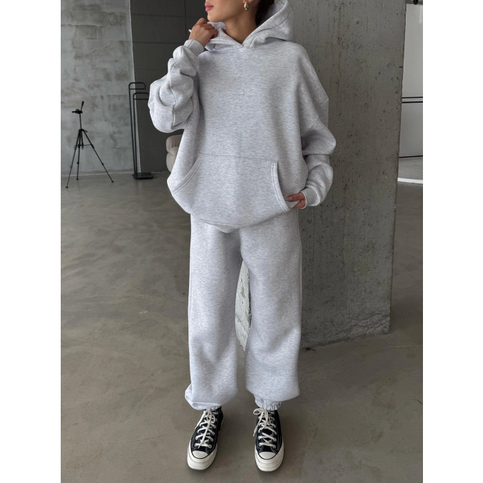 3 iplik şardonlu Lastik paça eşofman gri p510439