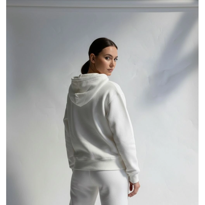 3 iplik şardonlu kapşonlu hoodie frm beyaz p510437
