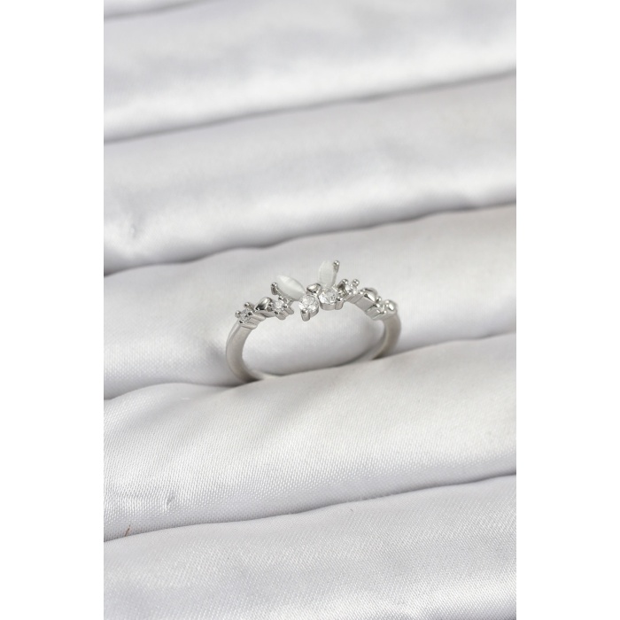 Kelebek Model Gümüş Renk Pirinç Kadın Yüzük