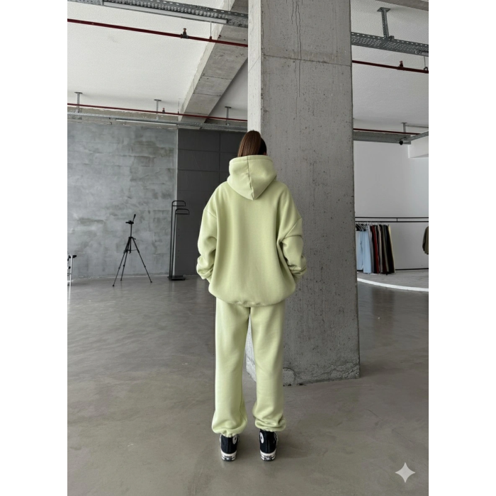 3 iplik şardonlu kapşonlu sweatshirt mint p510436