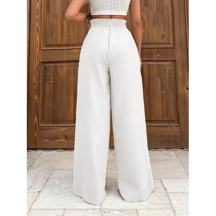 Keten bağcıklı beyaz pantolon