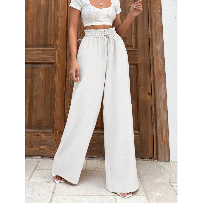 Keten bağcıklı beyaz pantolon