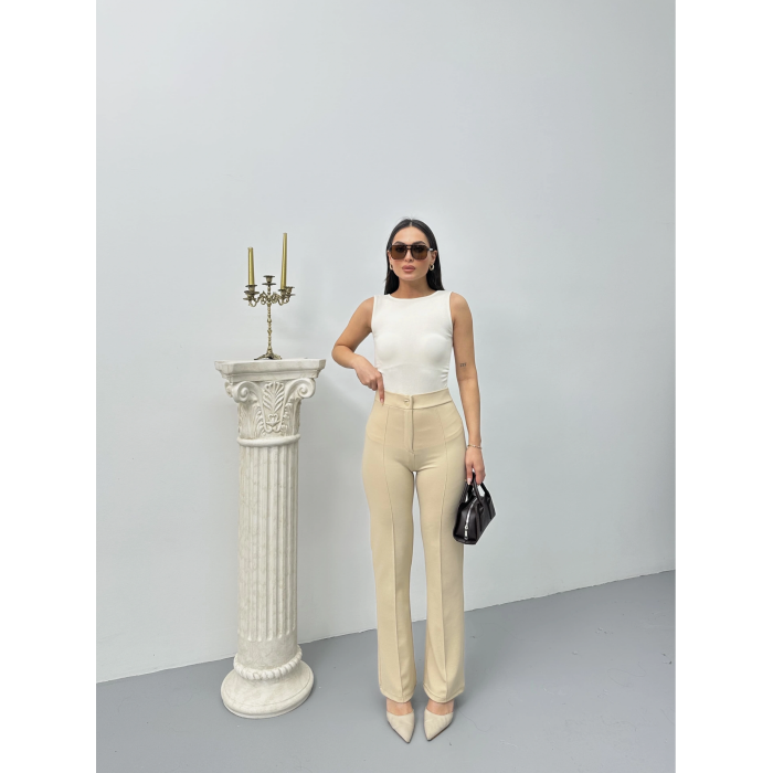 Düğmeli Palazzo pantolon bej p170091