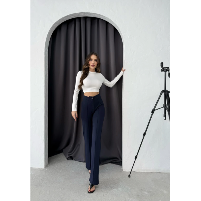 Düğmeli Palazzo pantolon lacivert p170091