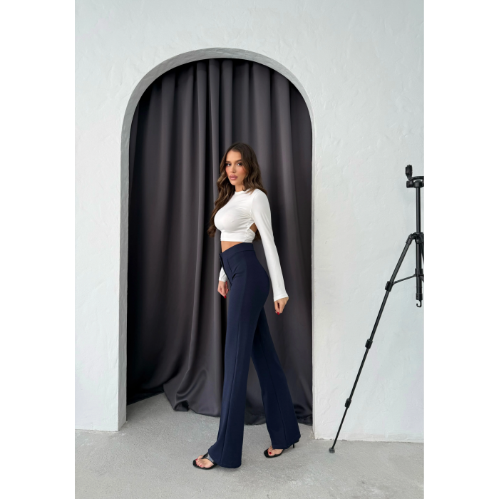 Düğmeli Palazzo pantolon lacivert p170091