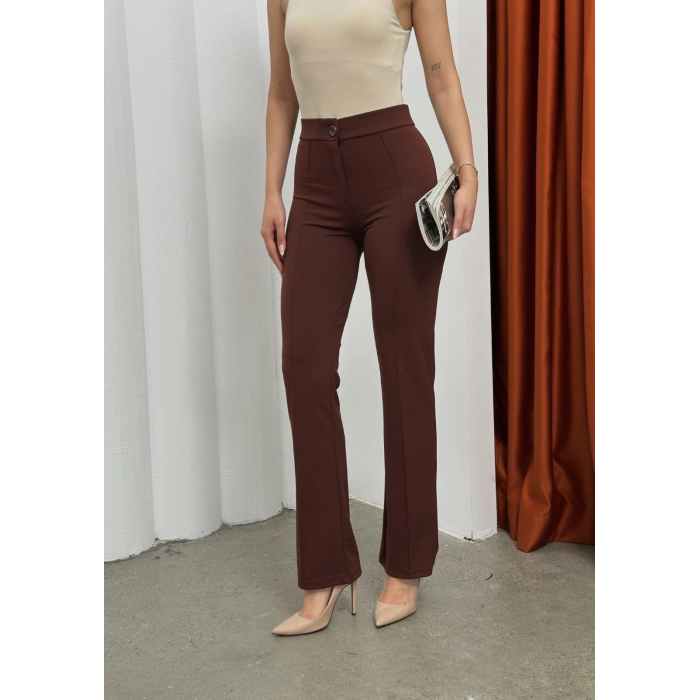 Düğmeli Palazzo pantolon kahve p170091
