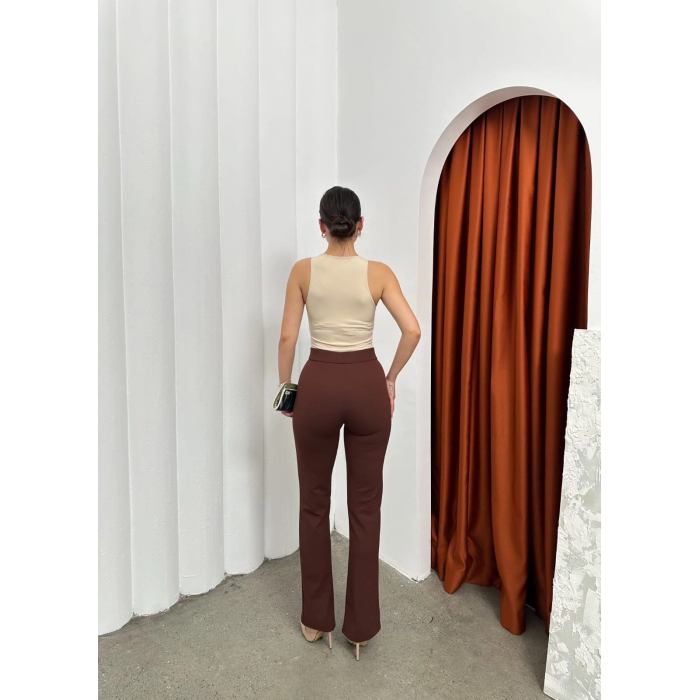 Düğmeli Palazzo pantolon kahve p170091