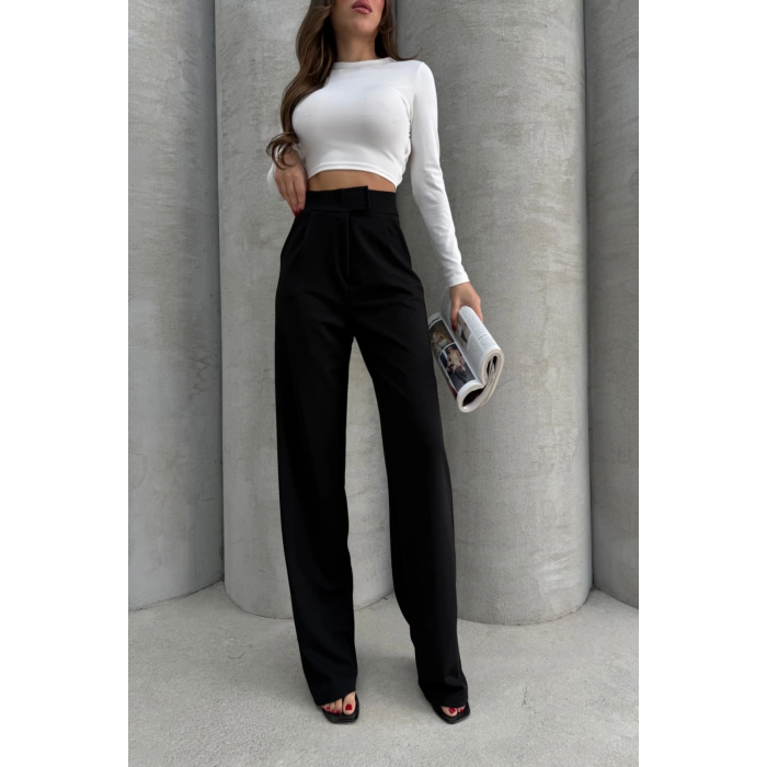Cırtlı pantolon krep siyah pt