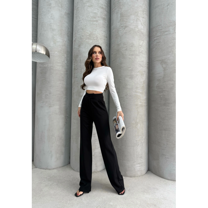 Cırtlı pantolon krep siyah pt